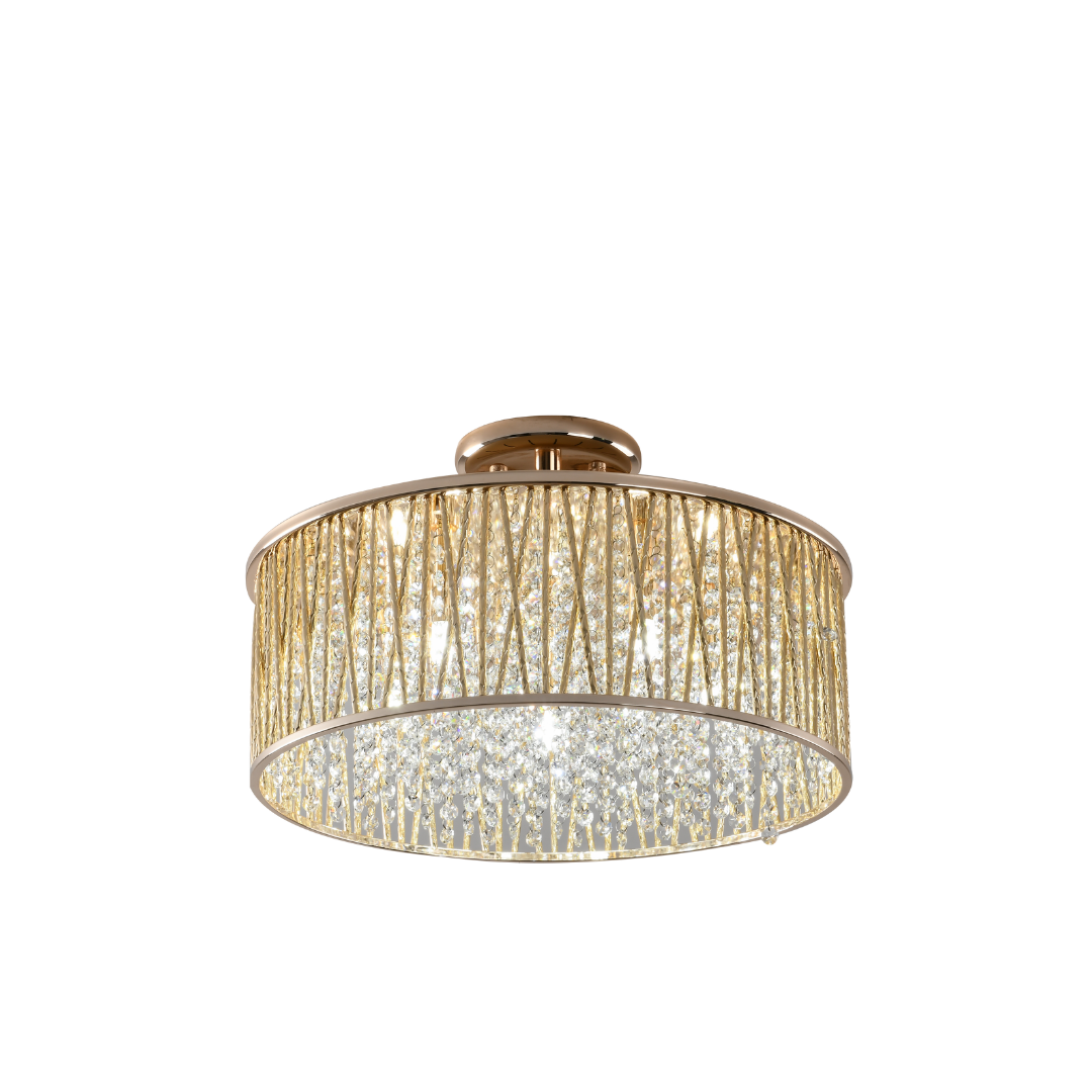 Luxury Design Large Crystal Drum Semi flush ceiling Light Gold RRP £295