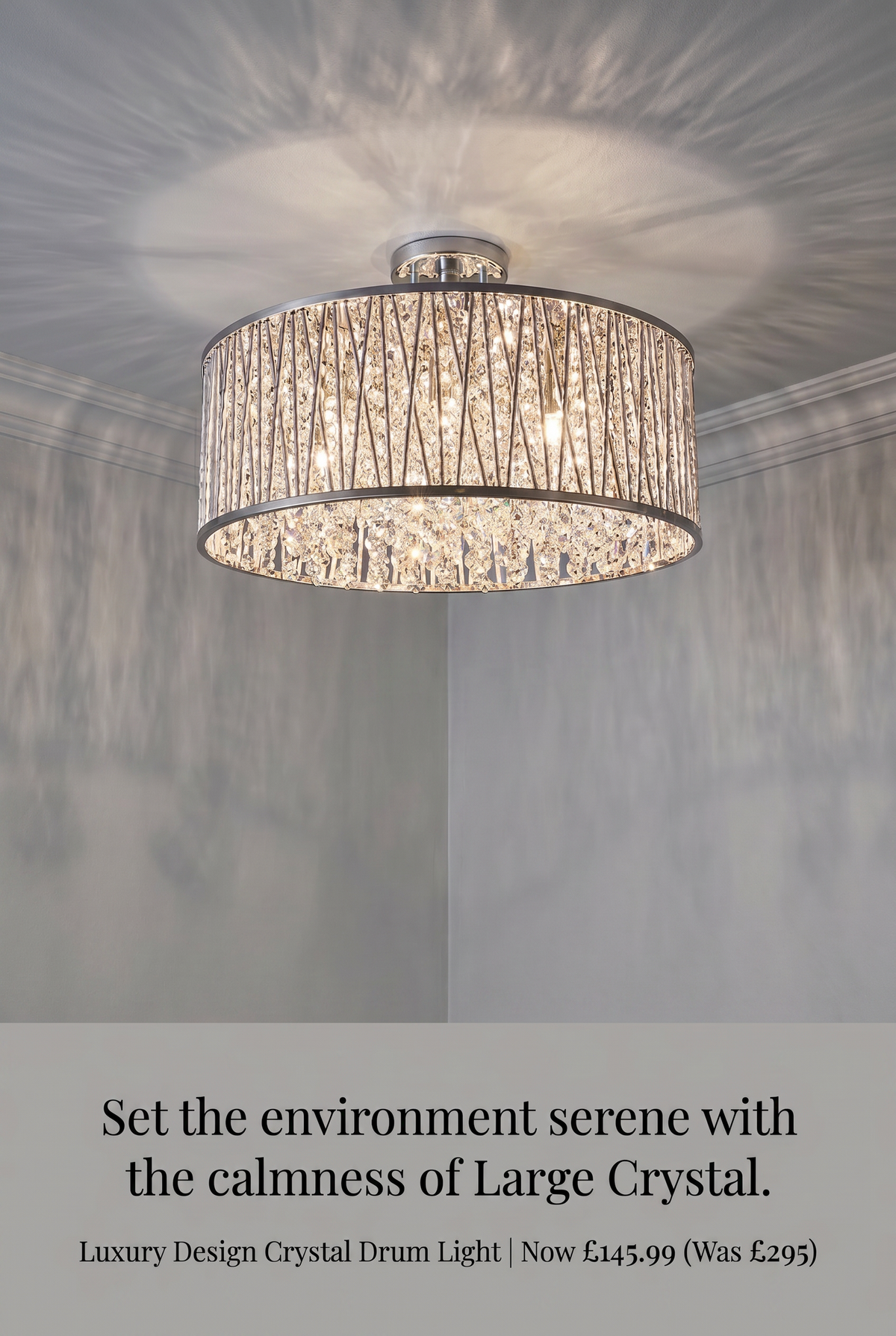 Luxury Design Large Crystal Drum Semi flush ceiling Light Chrome RRP £295
