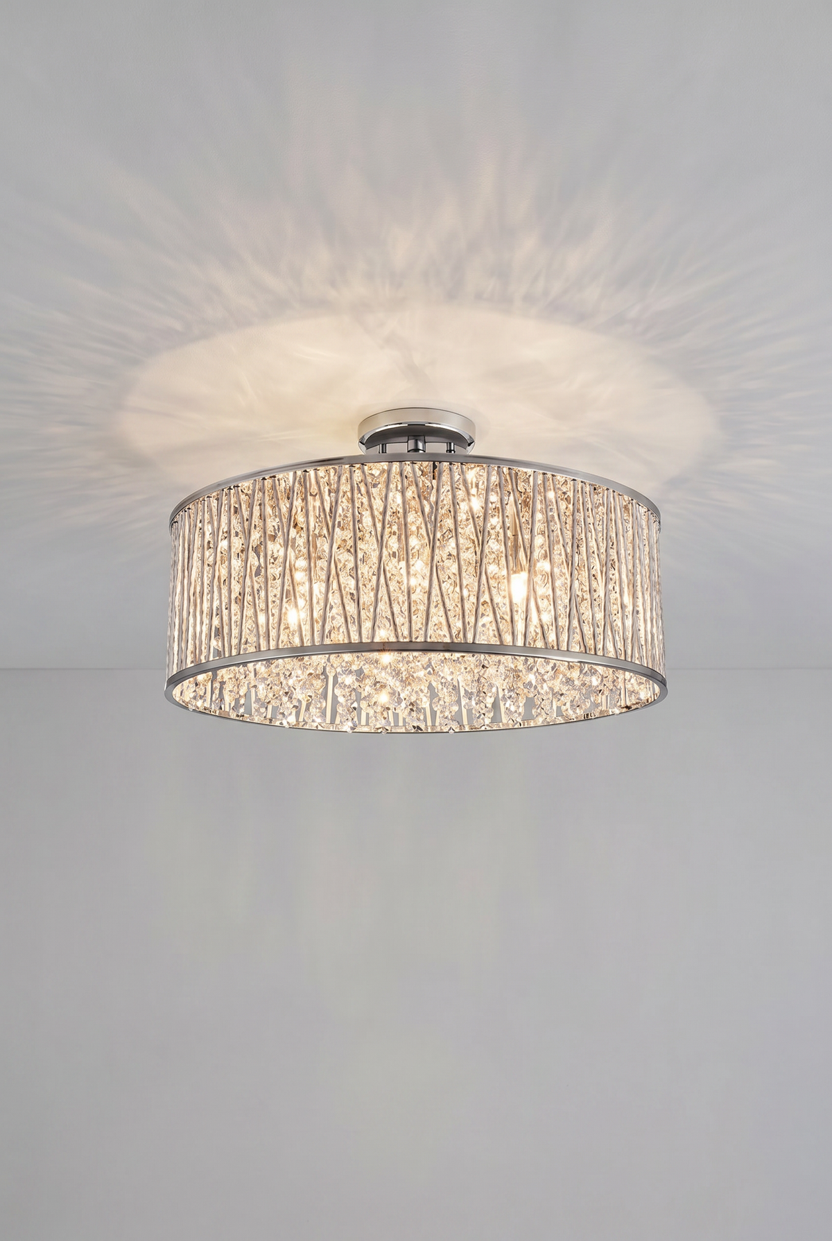 Luxury Design Large Crystal Drum Semi flush ceiling Light Chrome RRP £295