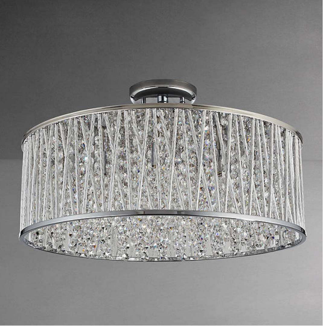 Luxury Design Large Crystal Drum Semi flush ceiling Light Chrome RRP £295
