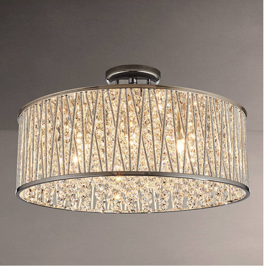 Luxury Design Large Crystal Drum Semi flush ceiling Light Chrome RRP £295