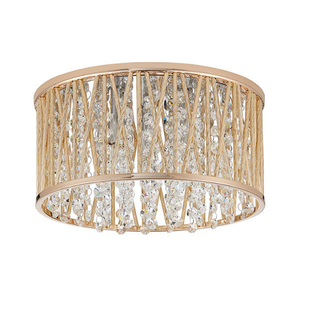 Luxury Design Crystal Drum Flush Ceiling Light, Gold RRP £195