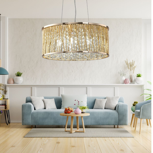 Luxury Design Large Crystal Drum pendant Light Gold RRP £295