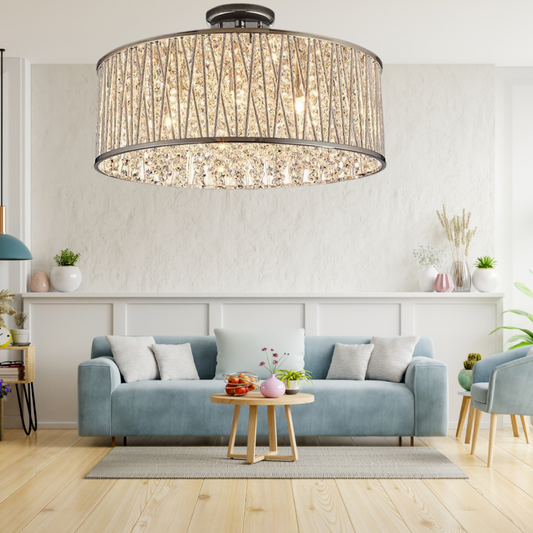 Luxury Design Large Crystal Drum Semi flush ceiling Light Chrome RRP £295