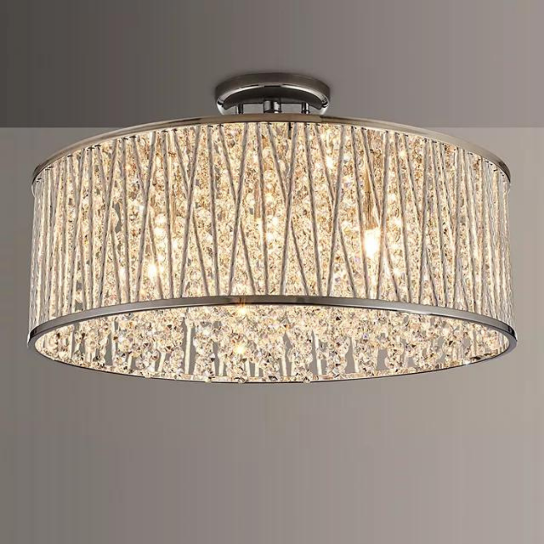 Luxury Design Large Crystal Drum Semi flush ceiling Light Chrome RRP £295