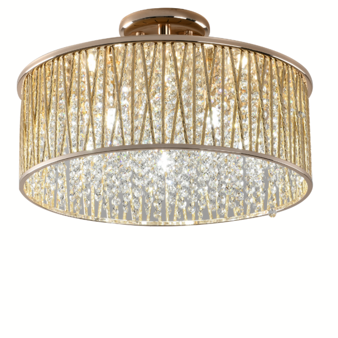 Luxury Design Large Crystal Drum Semi flush ceiling Light Gold RRP £295