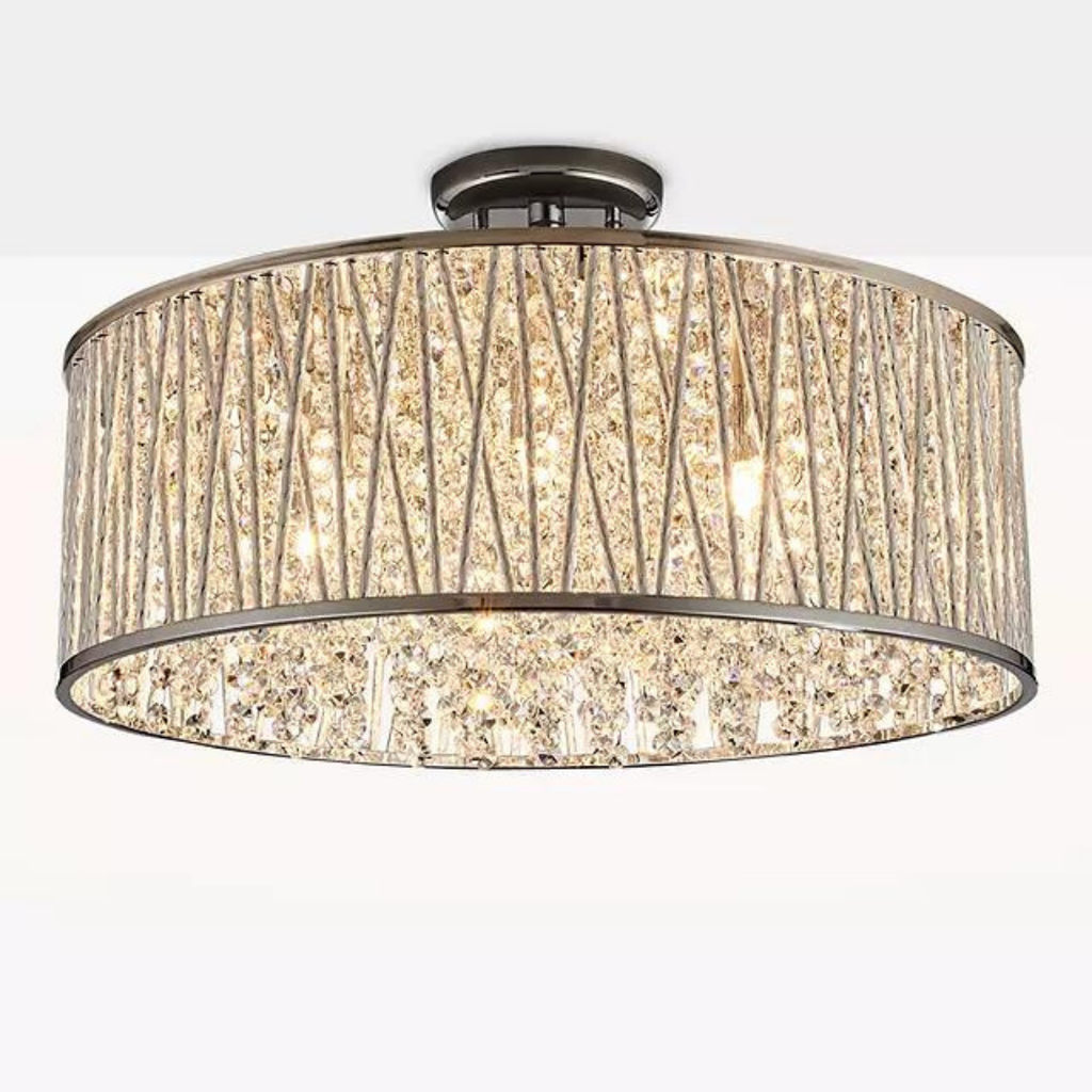 Luxury Design Large Crystal Drum Semi flush ceiling Light Chrome RRP £295