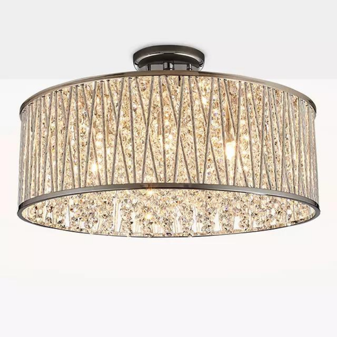Luxury Design Large Crystal Drum Semi flush ceiling Light Chrome RRP £295