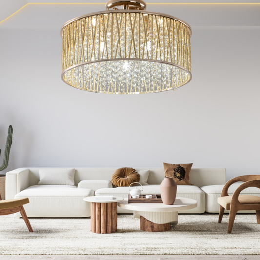 Luxury Design Large Crystal Drum Semi flush ceiling Light Gold RRP £295