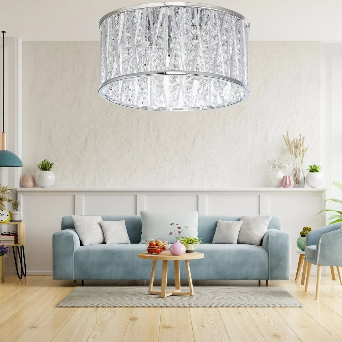 Luxury Design Crystal Drum Flush Ceiling Light Chrome brand new RRP £195