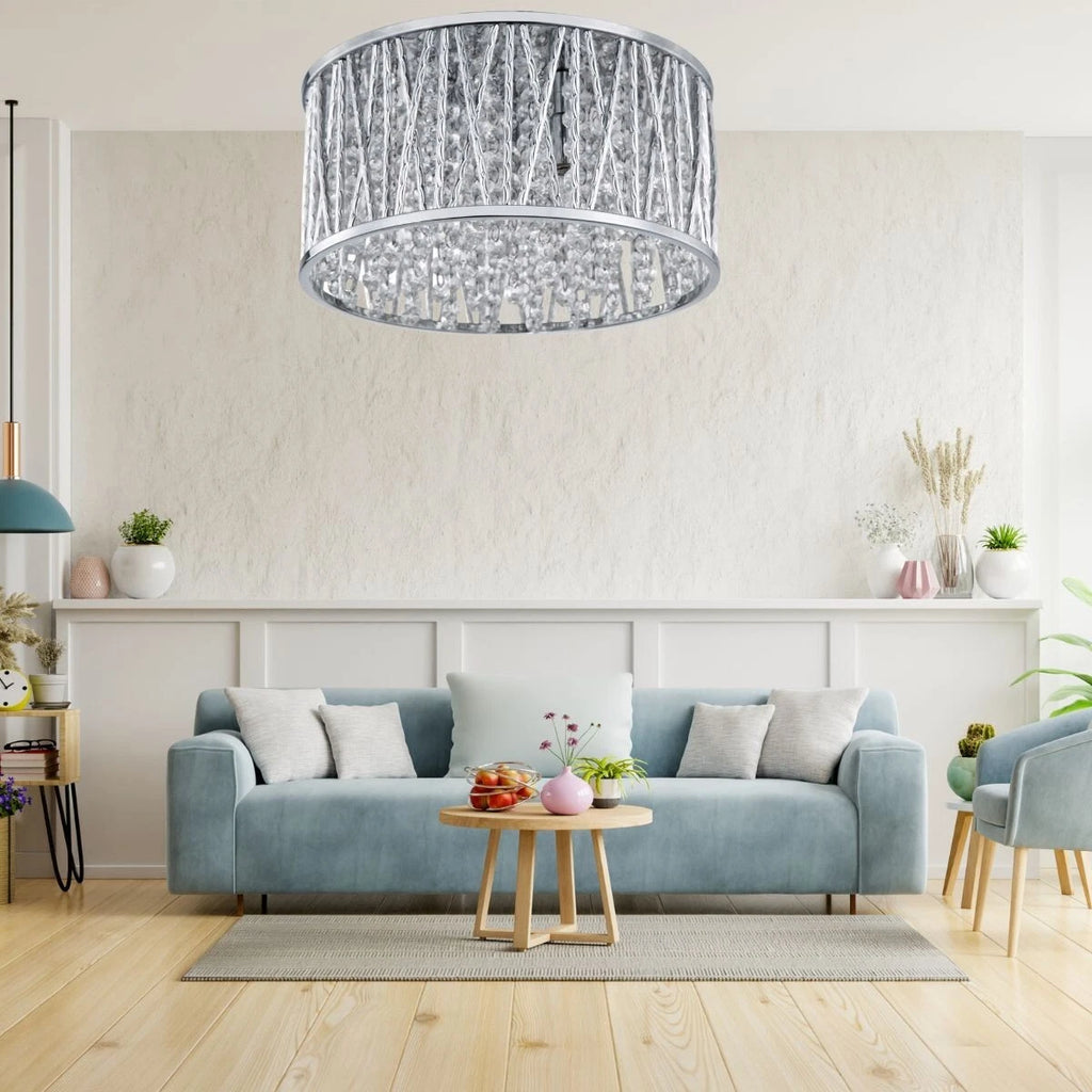 Luxury Design Crystal Drum Flush Ceiling Light Chrome brand new RRP £195