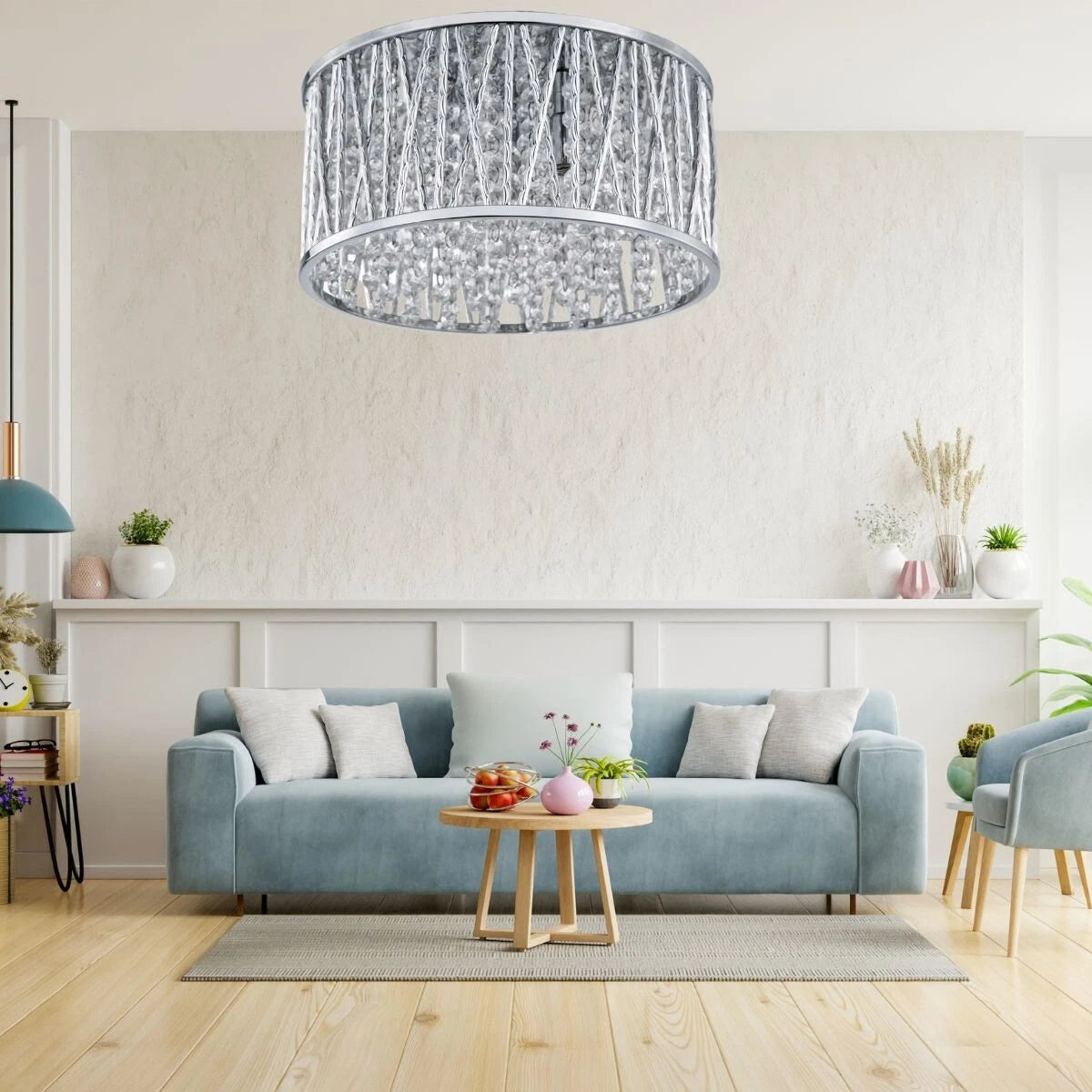 Luxury Design Crystal Drum Flush Ceiling Light Chrome brand new RRP £195