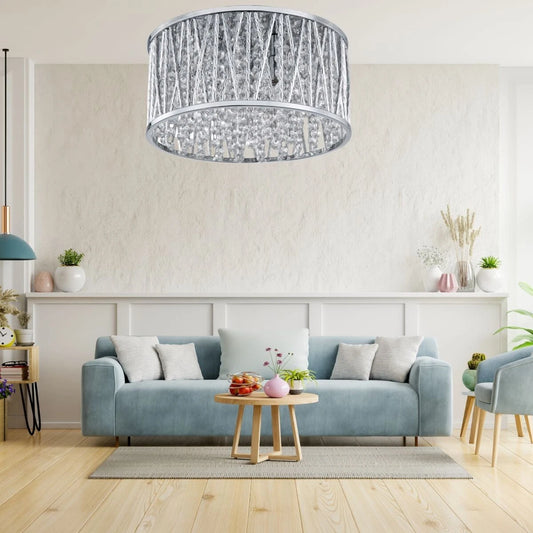 Luxury Design Crystal Drum Flush Ceiling Light Chrome brand new RRP £195