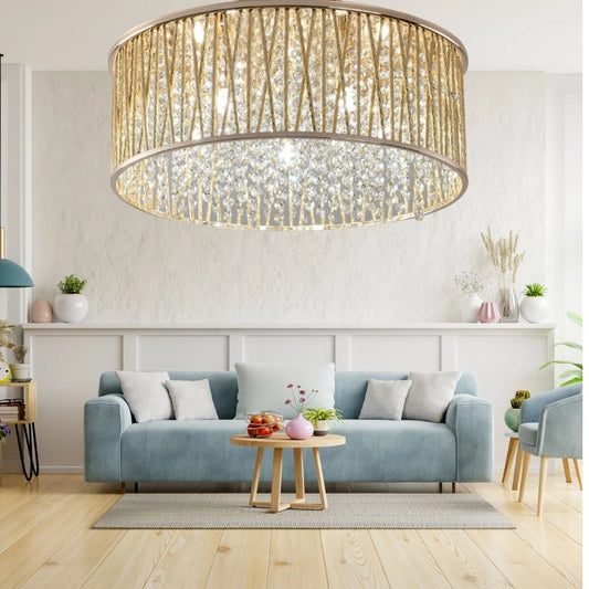 Luxury Large Crystal Drum Flush Ceiling Light 48 cm, Gold RRP £295