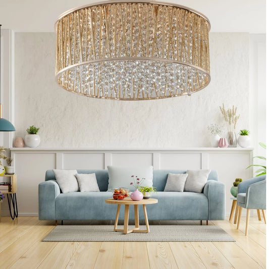 Luxury Large Crystal Drum Flush Ceiling Light 48 cm, Gold RRP £295