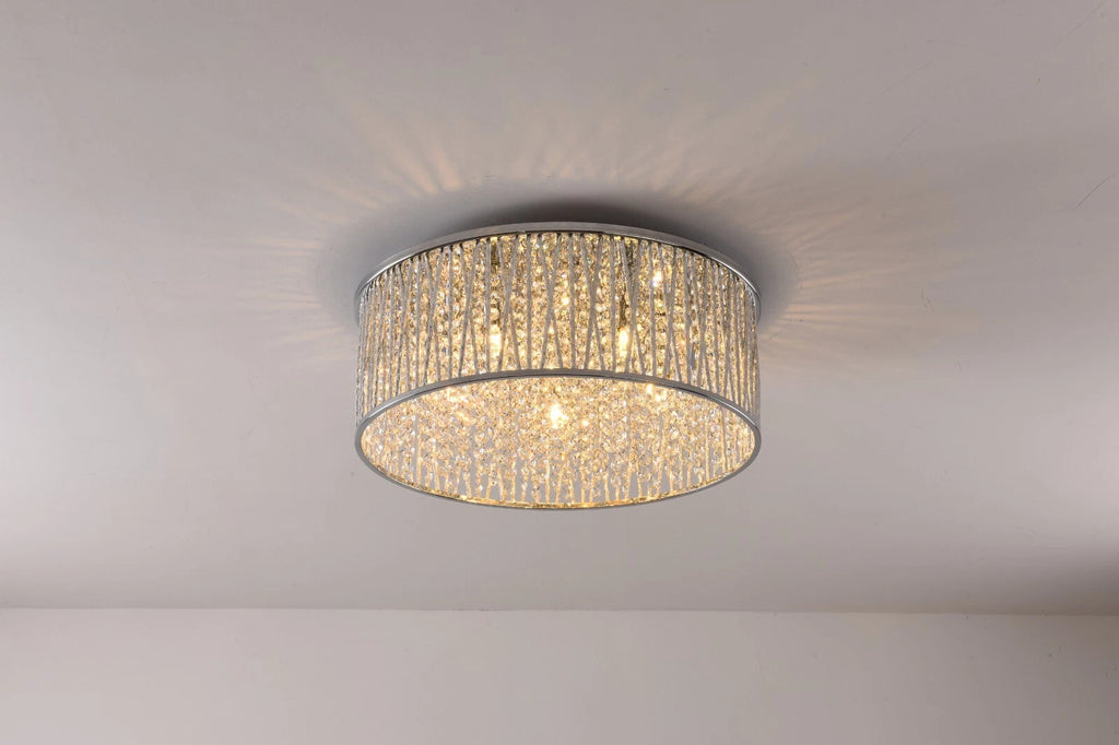 Luxury Design Large Crystal Drum flush ceiling Light Chrome 48cm RRP £295