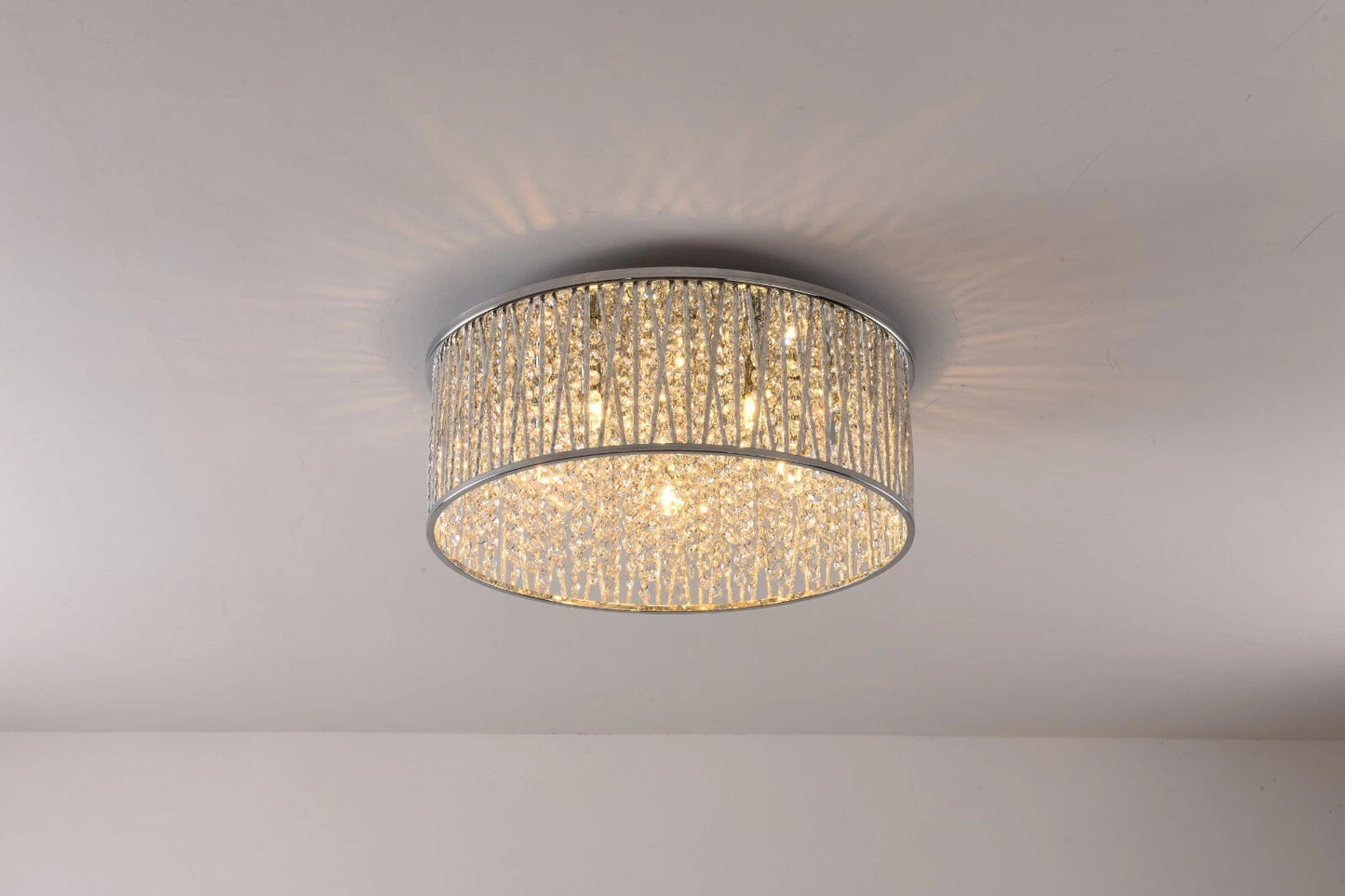 Luxury Design Large Crystal Drum flush ceiling Light Chrome 48cm RRP £295