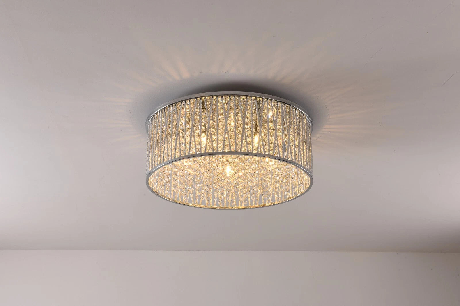 Luxury Design Large Crystal Drum flush ceiling Light Chrome 48cm RRP £295