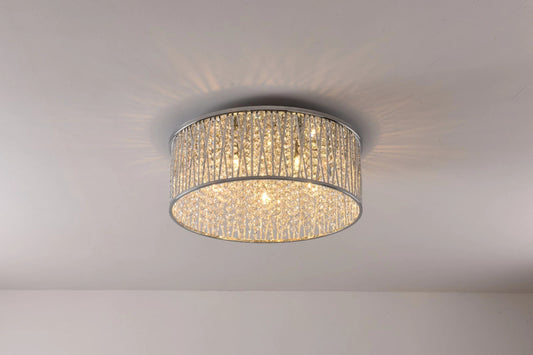 Luxury Design Large Crystal Drum flush ceiling Light Chrome 48cm RRP £295