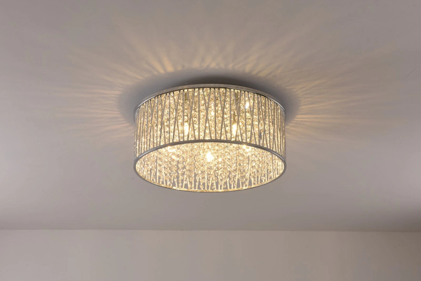 Luxury Design Large Crystal Drum flush ceiling Light Chrome 48cm RRP £295