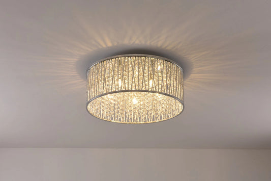 Luxury Design Large Crystal Drum flush ceiling Light Chrome 48cm RRP £295
