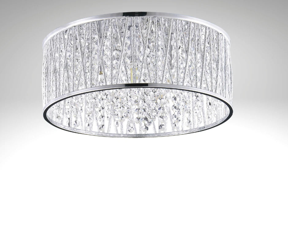 Luxury Design Large Crystal Drum flush ceiling Light Chrome 48cm RRP £295