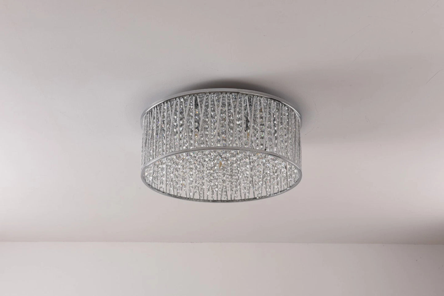 Luxury Design Large Crystal Drum flush ceiling Light Chrome 48cm RRP £295