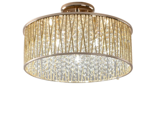 Luxury Design Large Crystal Drum Semi flush ceiling Light Gold RRP £295