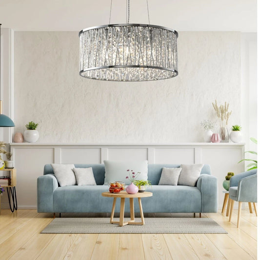 Luxury Design Large Crystal Drum pendant Light Chrome brand new 400 mm RRP £275