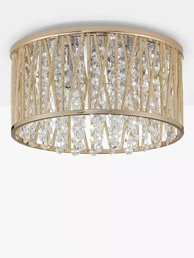 Luxury Design Crystal Drum Flush Ceiling Light, Gold RRP £195